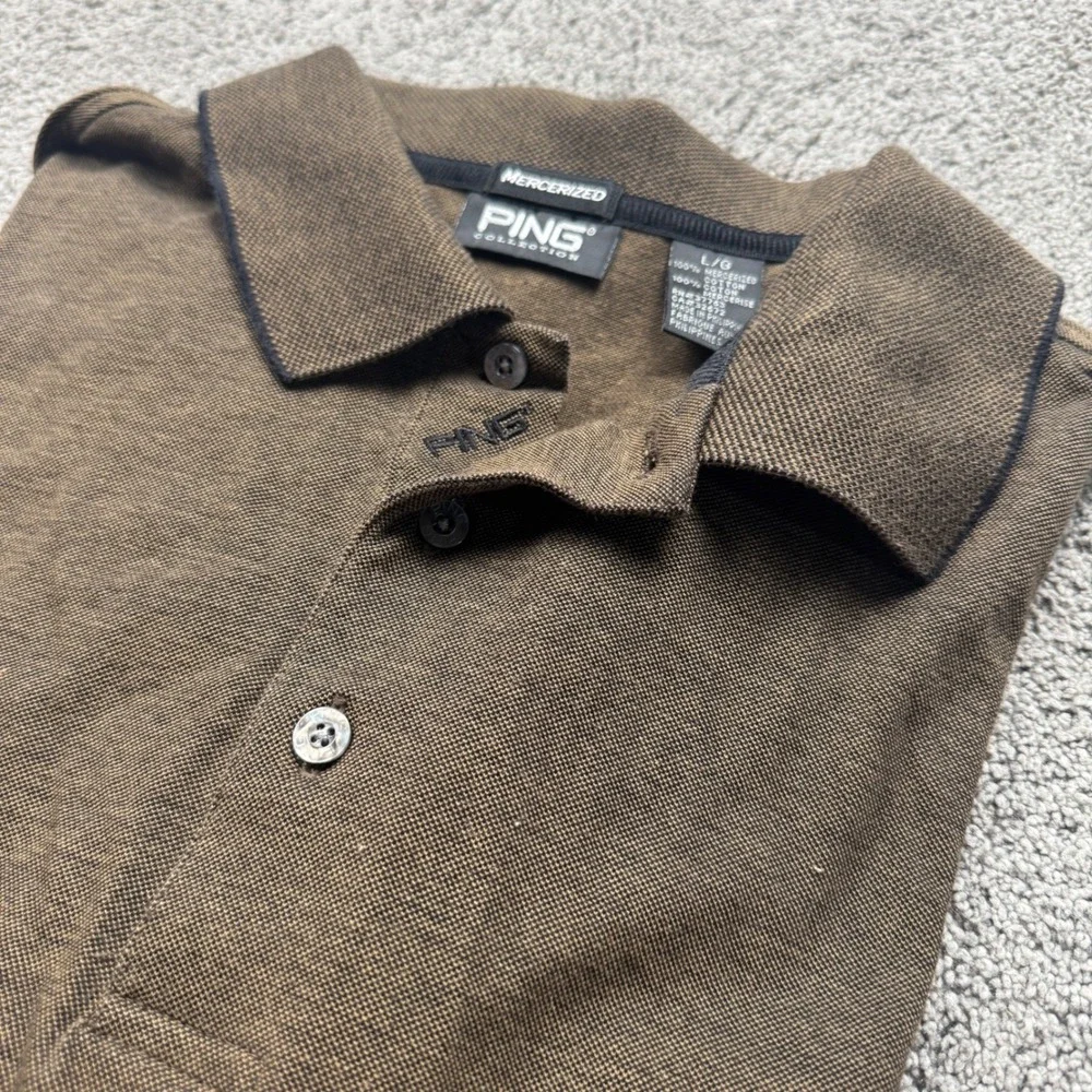 Ping Collection Men's Medium Short Sleeve Polo Golf Brownish Green 100% Cotton - Picture 5 of 5